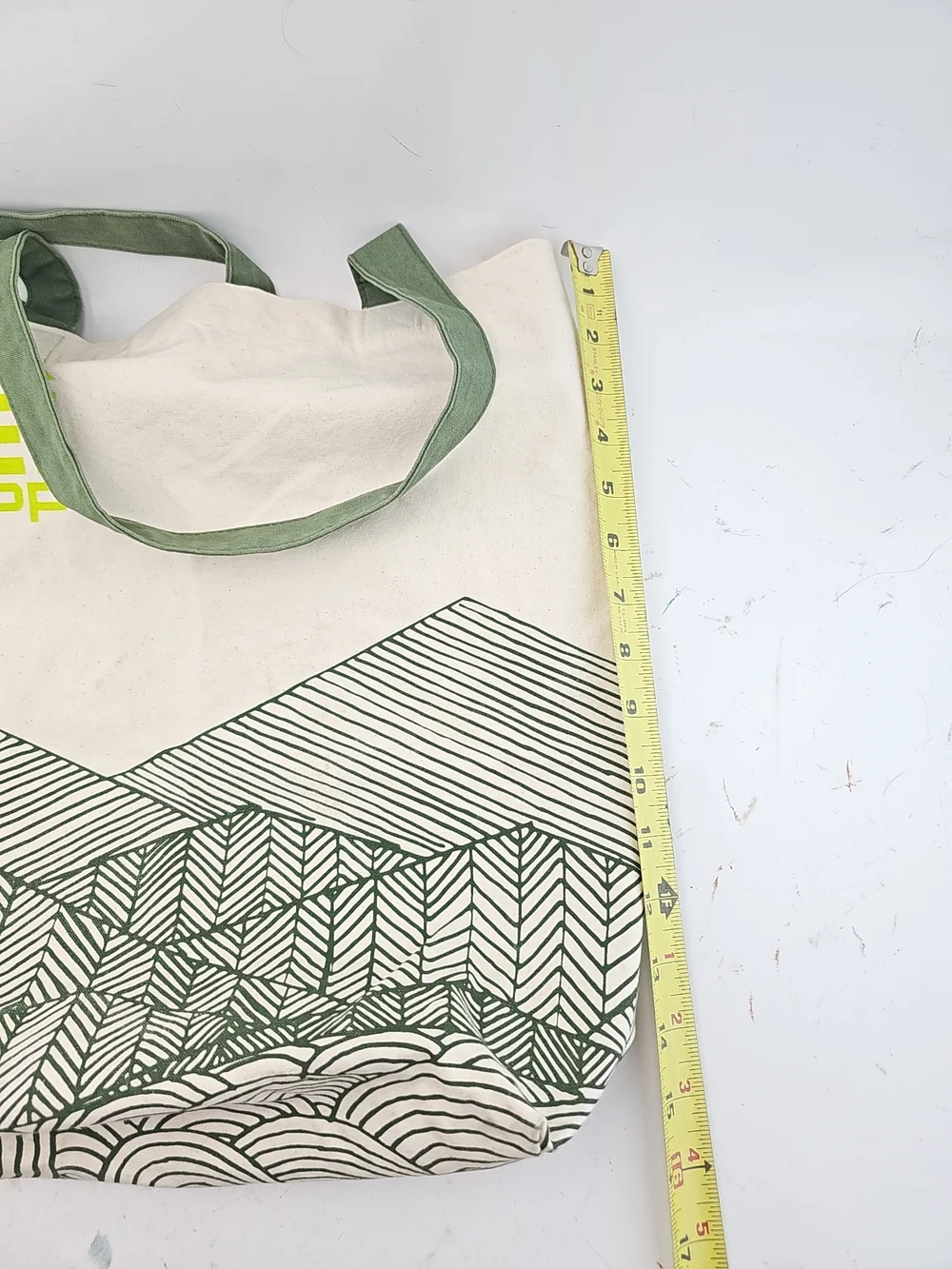 REI Cream Tote with Green Straps and Lime Logo - Picture 7 of 7